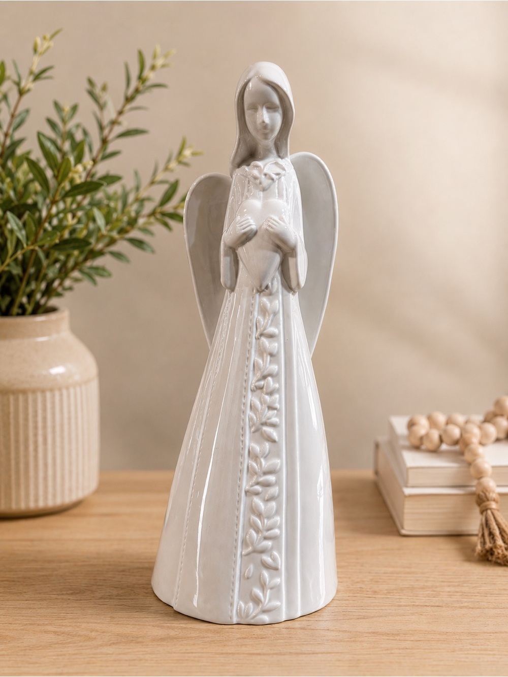 White Angel Figurine Ceramic Home Decor Prayer Shelf Decor Christian Faith New